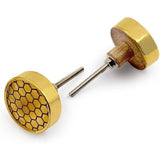 Decorative Round Cabinet Knob | Wood & Brass Material Drawer Handle | 41mm Diameter, 12mm Depth, 68mm Total Length | Honeycomb Pattern with Ceramic Finish Gold Tone for Cupboards
