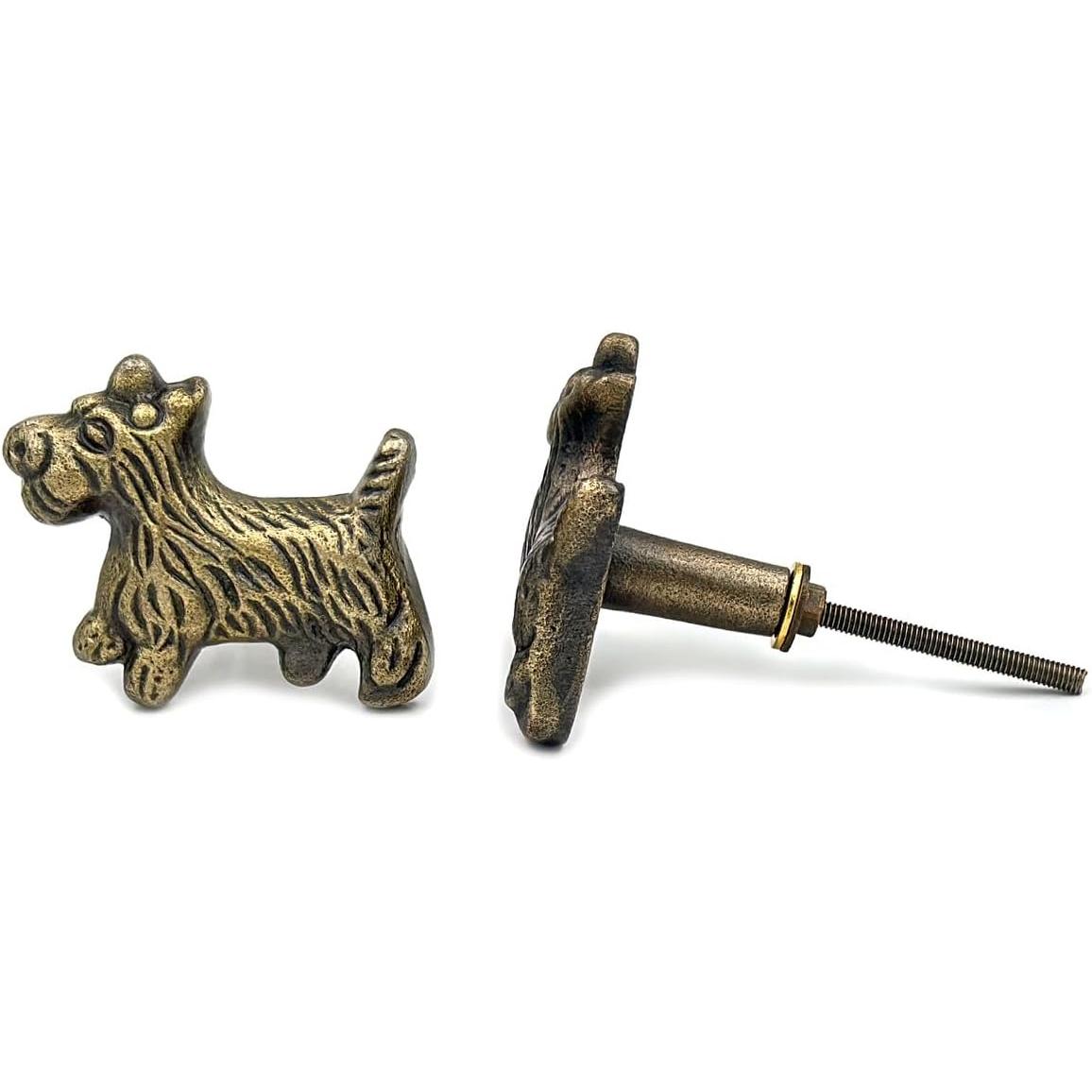 Dog Brass Knob | Antique Brass Drawer Pull Handle for Cabinets Dressers Wardrobes Cupboards | Vintage Animal Shaped Solid Brass Furniture Knob | 54x46 mm Decorative Hardware Pull