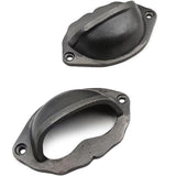 Domed Cup Handle Strong Cast Iron Material | Drawer Pull Antique Iron Finish | Vintage Cabinet & Cupboard Hardware | 81 mm Length x 51 mm Height x 69.5 mm Hole-to-Hole Distance
