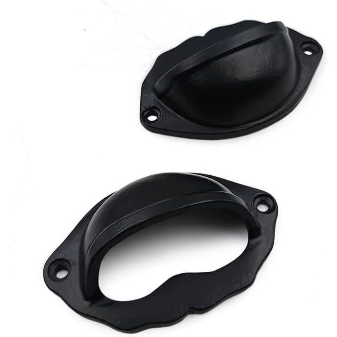 Domed Cup Handle Strong Cast Iron Material | Drawer Pull Black Powder Coated Finish | Vintage Cabinet & Cupboard Hardware | 81 mm Length x 51 mm Height x 69.5 mm Hole-to-Hole Distance