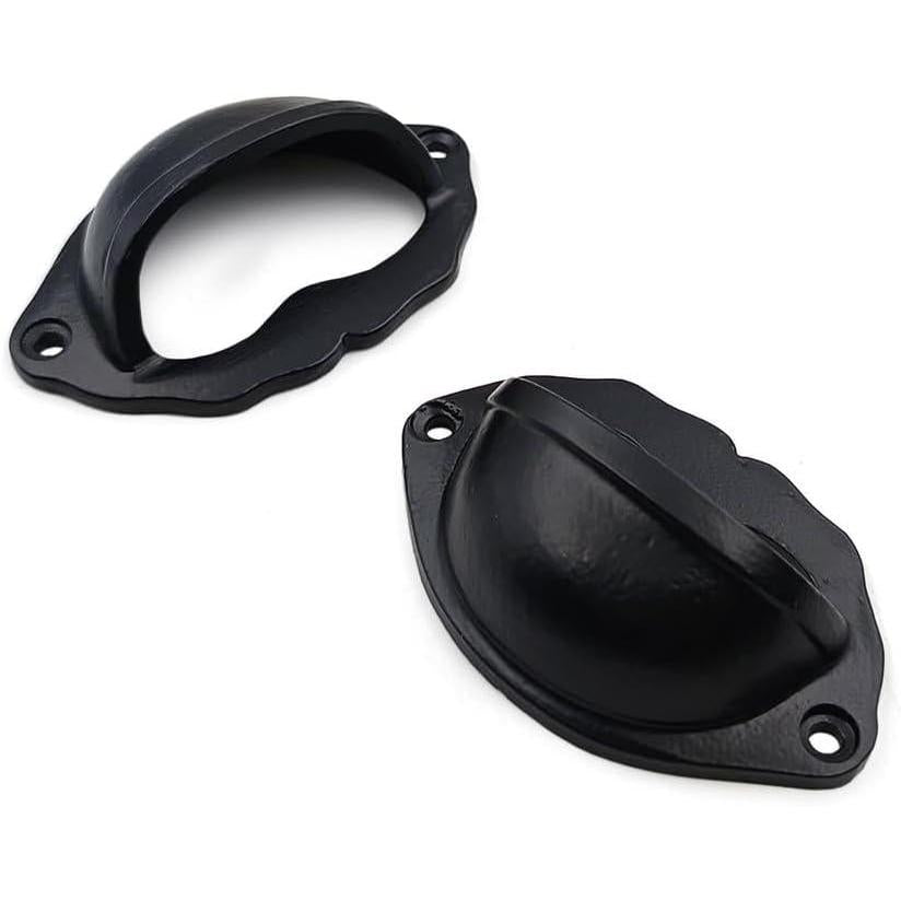 Domed Cup Handle Strong Cast Iron Material | Drawer Pull Black Powder Coated Finish | Vintage Cabinet & Cupboard Hardware | 81 mm Length x 51 mm Height x 69.5 mm Hole-to-Hole Distance