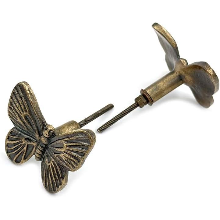 HAMILTON BRASS Antique Brass Butterfly Knob | Vintage Cast Iron Furniture Handle | Insect Design Drawer Pull for Cabinets, Dressers & Cupboards | Rustic Home Décor Hardware (1 Piece)