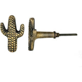 HAMILTON BRASS Antique Brass Cactus Cabinet Knob – Cast Iron Drawer Pull with Screw | Vintage Western-Themed Cupboard Handle for Furniture, Wardrobe & Kitchen Restoration (1 Piece)