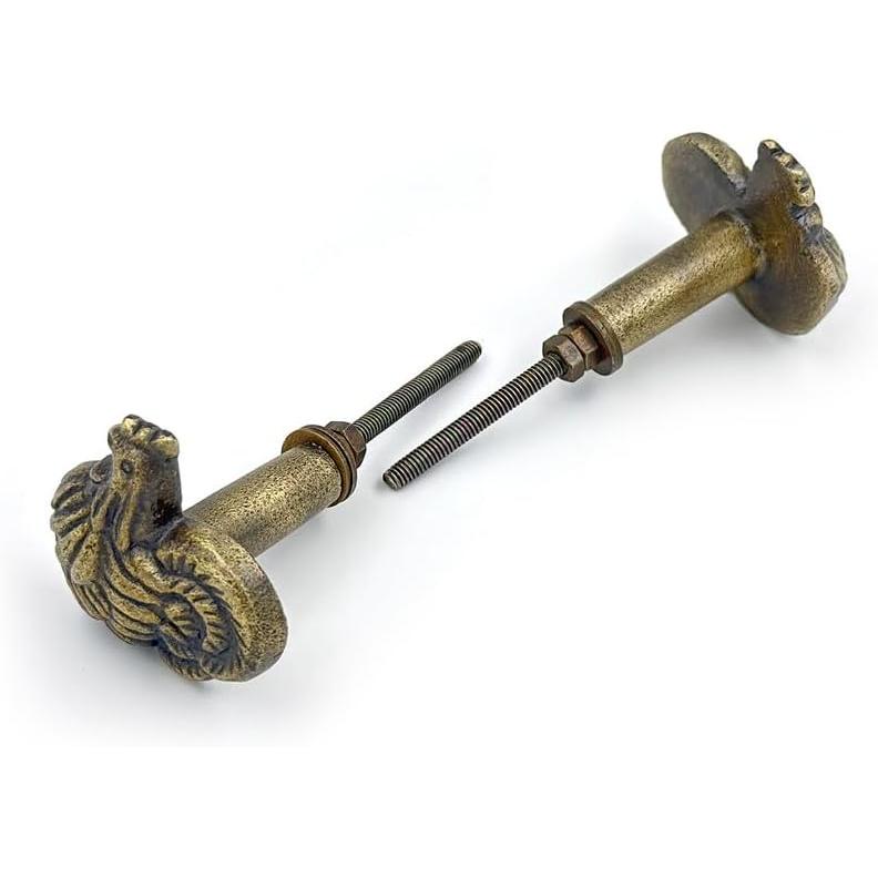 HAMILTON BRASS Antique Brass Rooster Design Cabinet Knobs Cast Iron Drawer Pulls with Screws | Vintage Round Cupboard Handles for Kitchen Cabinets, Wardrobes & Furniture Restoration (1 Piece)
