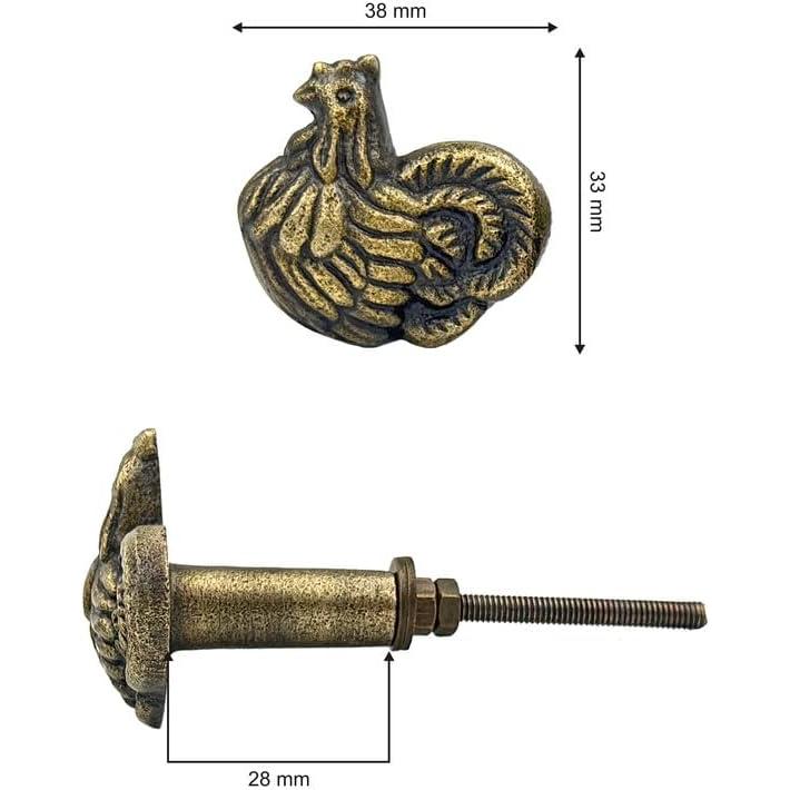 HAMILTON BRASS Antique Brass Rooster Design Cabinet Knobs Cast Iron Drawer Pulls with Screws | Vintage Round Cupboard Handles for Kitchen Cabinets, Wardrobes & Furniture Restoration (1 Piece)