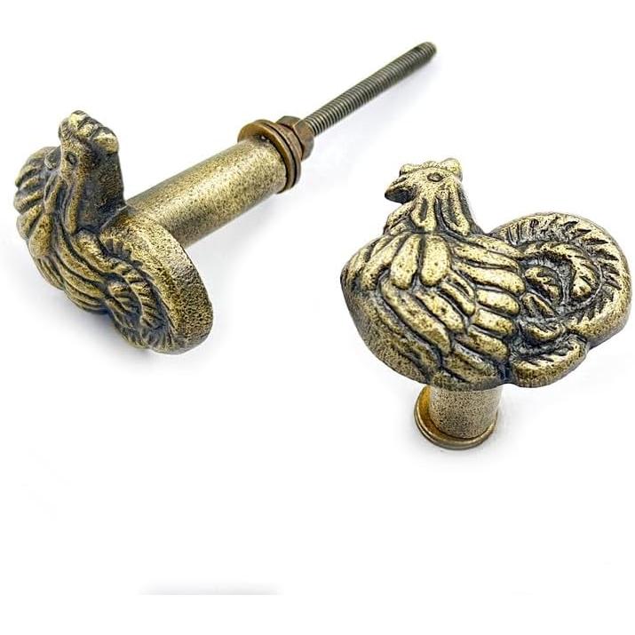 HAMILTON BRASS Antique Brass Rooster Design Cabinet Knobs Cast Iron Drawer Pulls with Screws | Vintage Round Cupboard Handles for Kitchen Cabinets, Wardrobes & Furniture Restoration (1 Piece)
