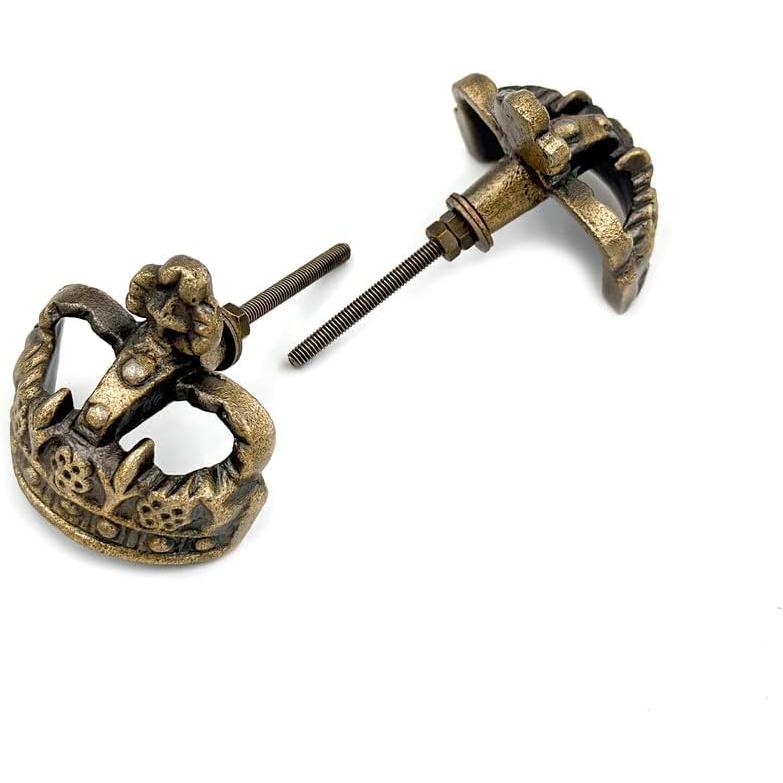 HAMILTON BRASS Crown Cabinet Knob | Antique Brass Decorative Drawer Pull Handle for Cabinets Dressers Wardrobes | Royal Crown Shaped Solid Brass Furniture Knob | 50x46 mm Vintage Hardware Pull