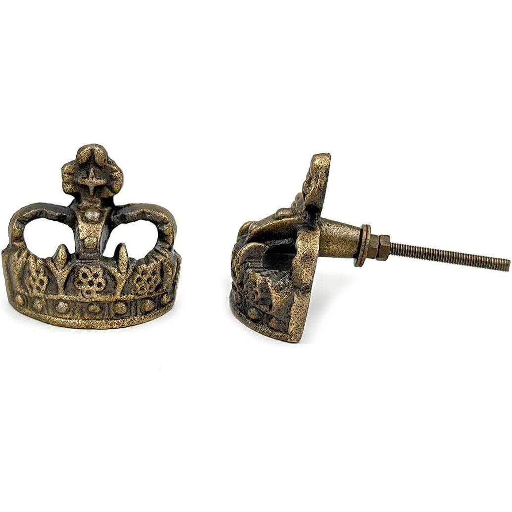 HAMILTON BRASS Crown Cabinet Knob | Antique Brass Decorative Drawer Pull Handle for Cabinets Dressers Wardrobes | Royal Crown Shaped Solid Brass Furniture Knob | 50x46 mm Vintage Hardware Pull