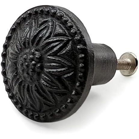 HAMILTON BRASS Decorative Black Cast Iron Knob | Antique Iron Round Cabinet Pull Handle Detailed Border Design for Drawers, Dressers, Cupboards, Kitchen Cabinets, (32.3mm x 31mm 51mm)