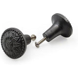 HAMILTON BRASS Decorative Black Cast Iron Knob | Antique Iron Round Cabinet Pull Handle Detailed Border Design for Drawers, Dressers, Cupboards, Kitchen Cabinets, (32.3mm x 31mm 51mm)