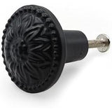 HAMILTON BRASS Decorative Black Cast Iron Knob | Black Powder Coated Round Cabinet Pull Handle Detailed Border Design for Drawers, Cupboards, Kitchen Cabinets, (32mm x 31mm 51mm)