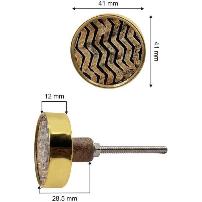 HAMILTON BRASS Decorative Cabinet Knob – Horn & Brass Round Textured Drawer Handle with Gold Rim & Ceramic Finish | Decorative Furniture Knob for Dressers & Cupboards (41mm x 12mm x 28.5mm)