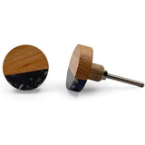 HAMILTON BRASS Decorative Cabinet Knob – Round Black & Natural Two-Tone Wood & Resin Drawer Pull Handle with Ceramic Finish | Furniture Knob for Dressers Drawers Cupboards (40mm x 25mm x 71mm)