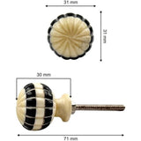 HAMILTON BRASS Decorative Cabinet Knob – Round Striped Design Bone & Horn Drawer Pull Handle with Ceramic Finish | Furniture Knob for Cabinets Dressers Drawers Cupboards (31mm x 30mm x 71mm)