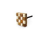 HAMILTON BRASS Decorative Cabinet Knob – Square Checkerboard Design Wood & Resin Drawer Pull Handle | Ceramic Finish Furniture Knob for Cabinets Dressers Drawers Wardrobes (41mm x 41mm x 26mm)