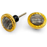 HAMILTON BRASS Decorative Round Cabinet Knob | Bone, Brass & Resin Material Drawer Handle | Golden Edge with Ceramic Finish | 40mm Diameter, 34mm Depth, 8mm Front Thickness | Cupboards Dressers