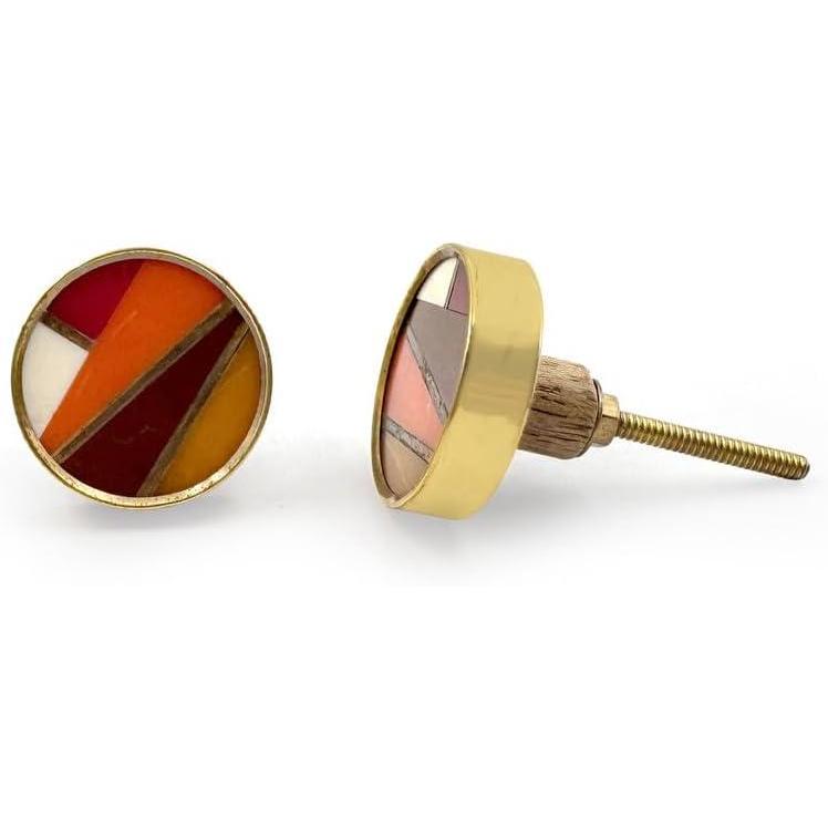 HAMILTON BRASS Decorative Round Cabinet Knob – Resin & Brass Material Drawer Pull Handle with Ceramic Finish | 40mm Diameter Knob for Cupboards, Dressers & Furniture | Modern Multicolor Design