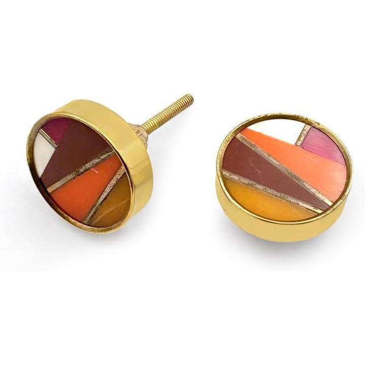 HAMILTON BRASS Decorative Round Cabinet Knob – Resin & Brass Material Drawer Pull Handle with Ceramic Finish | 40mm Diameter Knob for Cupboards, Dressers & Furniture | Modern Multicolor Design