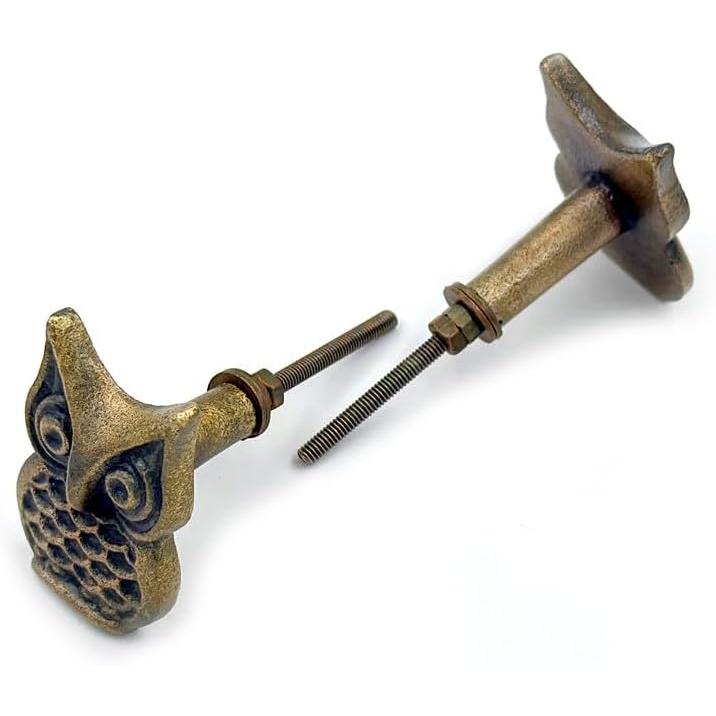 HAMILTON BRASS Owl Cabinet Knob | Antique Brass Decorative Drawer Pull Handle | Solid Brass Animal Design Knob for Cupboard Wardrobe | Vintage Owl Furniture Hardware | 47x34 mm Unique Home Décor