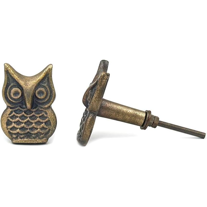 HAMILTON BRASS Owl Cabinet Knob | Antique Brass Decorative Drawer Pull Handle | Solid Brass Animal Design Knob for Cupboard Wardrobe | Vintage Owl Furniture Hardware | 47x34 mm Unique Home Décor