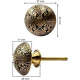 HAMILTON BRASS Round Brass Knob with Floral Pattern | Ceramic Finish Cabinet Drawer Pull Handle | Decorative Furniture Knob for Cupboards, Wardrobes | 37x37 mm Face | 26 mm Depth | 17 mm Height