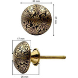 HAMILTON BRASS Round Brass Knob with Floral Pattern | Ceramic Finish Cabinet Drawer Pull Handle | Decorative Knob for Cupboards, Dressers, Wardrobes | 37x37 mm Face | 26 mm Depth | 17 mm Height