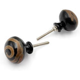 HAMILTON BRASS Round Horn Knob with Ceramic Finish Black & Brown Spiral Handcrafted Pattern Decorative Cabinet & Drawer Pull | Knob for Dresser & Cupboard Stylish Furniture Hardware
