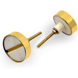 HAMILTON BRASS Round Stone & Brass Knob with Ceramic Finish | White Face Line Accent Decorative Drawer & Cabinet Pull Handle | 41x41 mm Face | 25 mm Depth | 12 mm Height | Furniture Hardware