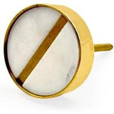 HAMILTON BRASS Round Stone & Brass Knob with Ceramic Finish | White Face Line Accent Decorative Drawer & Cabinet Pull Handle | 41x41 mm Face | 25 mm Depth | 12 mm Height | Furniture Hardware