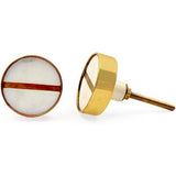 HAMILTON BRASS Round Stone & Brass Knob with Ceramic Finish | White Face Line Accent Decorative Drawer & Cabinet Pull Handle | 41x41 mm Face | 25 mm Depth | 12 mm Height | Furniture Hardware