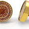 HAMILTON BRASS Round Wood & Brass Knob with Geometric Pattern | Ceramic Finish Cabinet Drawer Pull Handle | Decorative Knob for Dressers, Wardrobes | 46x46 mm Face | 25 mm Depth | 11 mm Height