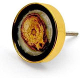 HAMILTON BRASS Round Wood, Resin & Brass Knob with Natural-Inspired Pattern | Ceramic Finish Cabinet Drawer Handle | Decorative Knob for Wardrobes | 46x46 mm Face | 23 mm Depth | 11 mm Height