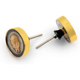 HAMILTON BRASS Round Wood, Resin & Brass Knob with Natural-Inspired Pattern | Ceramic Finish Cabinet Drawer Handle | Decorative Knob for Wardrobes | 46x46 mm Face | 23 mm Depth | 11 mm Height