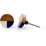 HAMILTON BRASS Round Wood & Resin Knob | Ceramic Finish Blue, White, and Natural Color Block Design | Decorative Drawer & Cabinet Pull Handle | 44x44 mm Face | 25 mm Depth | 10 mm Height