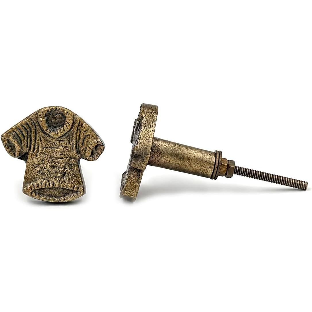 HAMILTON BRASS Shirt Shaped Cabinet Knob | Antique Brass Sweater Design Decorative Drawer Pull Handle for Cabinets Dressers Wardrobes | 43x40 mm Furniture Knob | Vintage Rustic Home Hardware