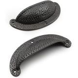 HAMILTON BRASS Textured Half Moon Cup Handle Strong Cast Iron Material | Drawer Pull Antique Iron Finish | Rustic Vintage Cabinet & Cupboard | 112 mm Length x 100 mm Hole-to-Hole Distance