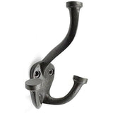 HAMILTON BRASS Wall Mounted Cast Iron Double Coat Hook | Antique Iron Finish | 110 mm Height × 54 mm Depth × 40 mm Base Length × 74.5 mm Width | Oval Base Hanger for Coats, Hats, Bags