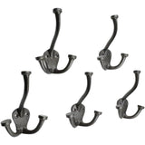 HAMILTON BRASS Wall Mounted Cast Iron Double Coat Hook | Antique Iron Finish | 110 mm Height × 54 mm Depth × 40 mm Base Length × 74.5 mm Width | Oval Base Hanger for Coats, Hats, Bags
