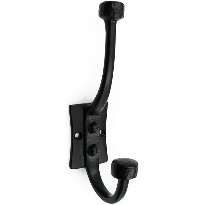 HAMILTON BRASS Wall Mounted Cast Iron Double Coat Hook | Antique Iron Vintage Hook | 166 mm Height × 75 mm Depth × 53 mm Upper Hook × 40 mm Base Width × 59 mm Base Height | Hanger for Coats