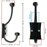 HAMILTON BRASS Wall Mounted Cast Iron Double Coat Hook | Antique Iron Vintage Hook | 166 mm Height × 75 mm Depth × 53 mm Upper Hook × 40 mm Base Width × 59 mm Base Height | Hanger for Coats