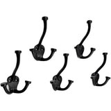 HAMILTON BRASS Wall Mounted Cast Iron Double Coat Hook | Black Powder Coated Finish | 110 mm Height × 54 mm Depth × 40 mm Base Length × 74.5 mm Width | Oval Base Hanger for Coats, Hats, Bags