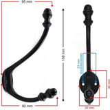 HAMILTON BRASS Wall Mounted Cast Iron Double Coat Hook | Black Powder Coated Finish | 158 mm Height × 95 mm Upper Depth × 90 mm Lower Depth × 35 mm Width | Oval Base Hanger for Coats, Hats