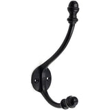 HAMILTON BRASS Wall Mounted Cast Iron Double Coat Hook | Black Powder Coated Finish | 158 mm Height × 95 mm Upper Depth × 90 mm Lower Depth × 35 mm Width | Oval Base Hanger for Coats, Hats