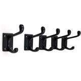 HAMILTON BRASS Wall Mounted Cast Iron Double Coat Hook | Black Powder Coated Finish | 73 mm Height × 75 mm Width × 47 mm Depth | Decorative Hanger for Coats, Hats, Bags | Compact Metal Hook