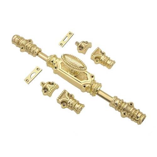 Hamilton Brass Beaded Door Brass Cremone Bolt or Espagnolette Bolt Polished Brass Lacquered Up to 9 feet Doors