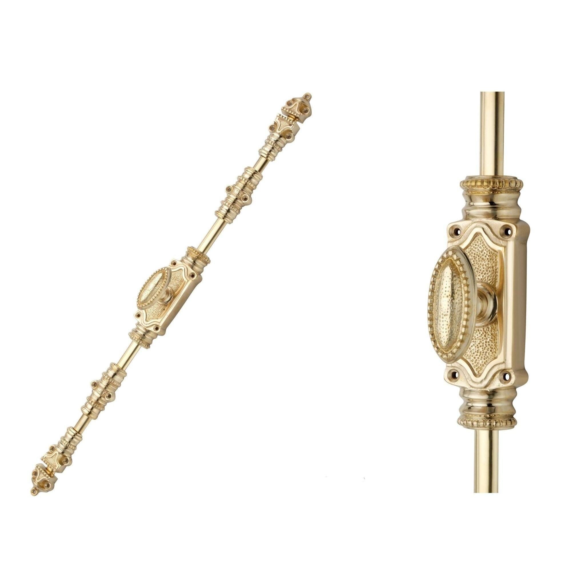 Hamilton Brass Beaded Door Brass Espagnolette Bolt or Cremone Bolt Unlacquered Brass Polished Upto 9 feet Doors