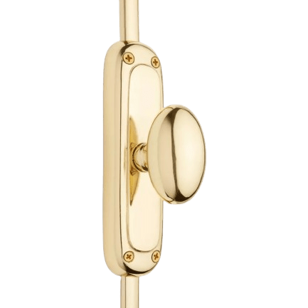 Hamilton Brass Classic Oval Knob Door Brass Espagnolette Bolt or Cremone Bolt 9 feet Unlacquered Brass Polished for Doors Up to 9 feet