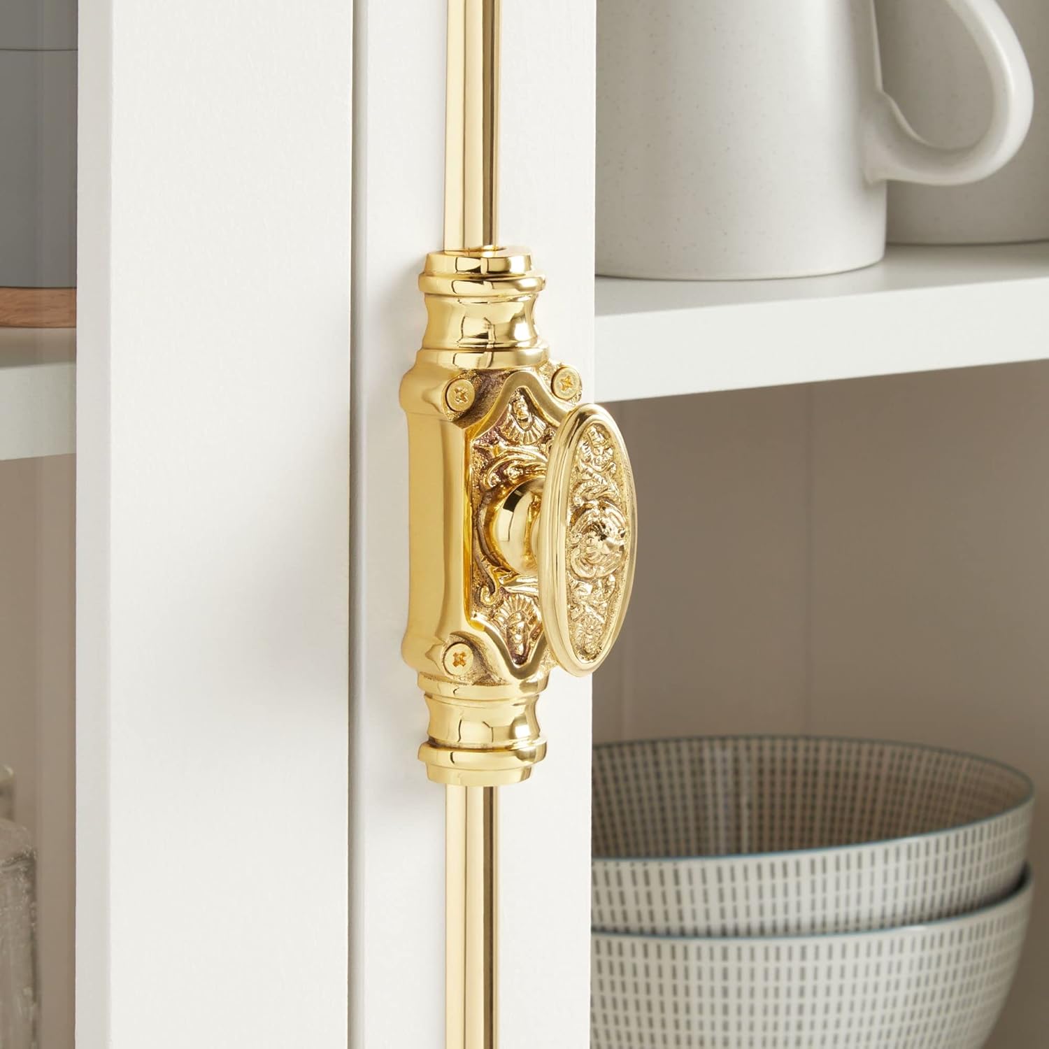 Hamilton Brass Dalston Cabinet Brass Cremone Bolt or Espagnolette Bolt Hardware 2 feet Polished Brass Unlacquered Up to 2 feet Cabinets