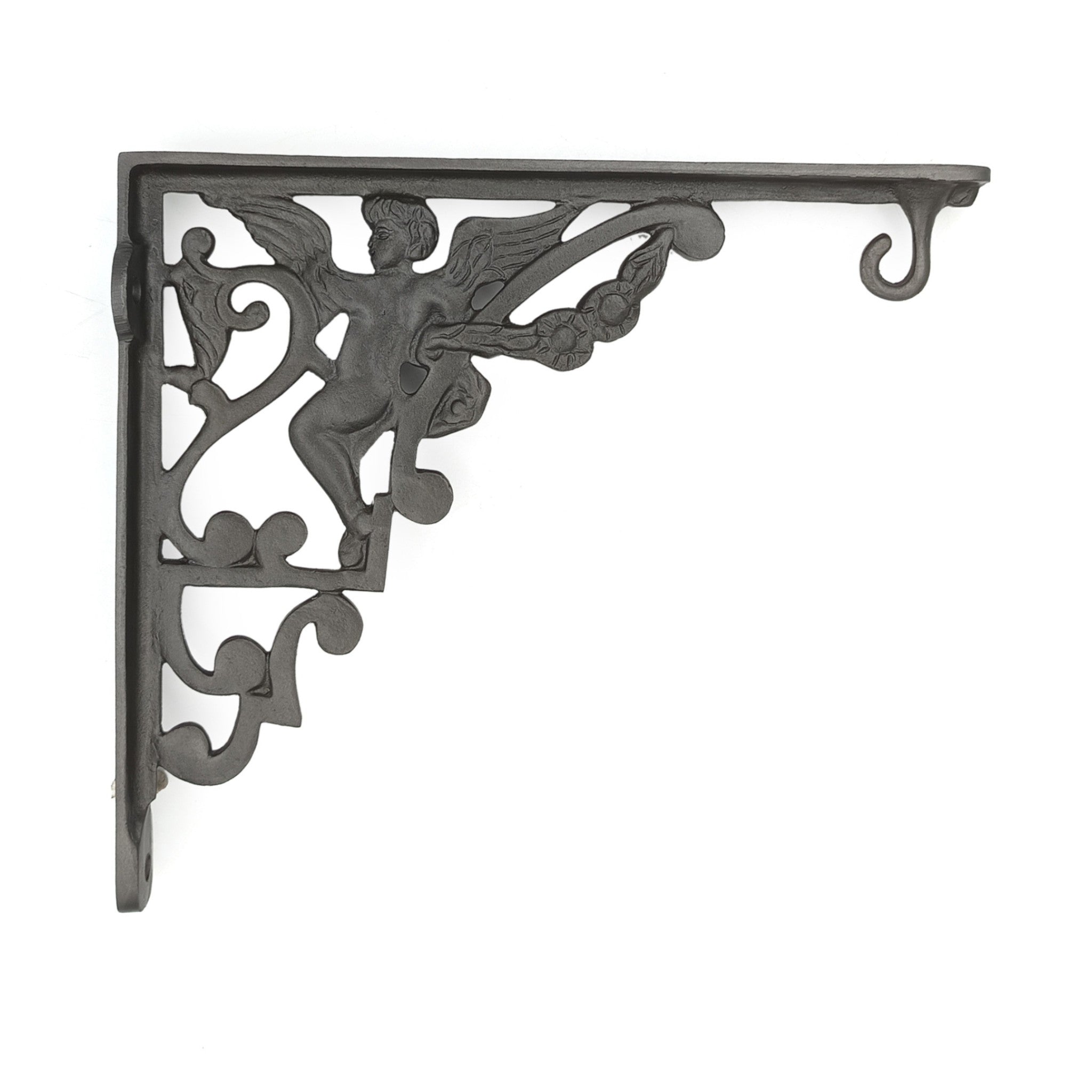 Hamilton Brass Heavy Duty Shelf Bracket Antique Cast Iron Finish | (Length: 320mm, Height: 280mm, Hole: 28mm) Wall Mount Support for Wood, Metal, Glass Shelves