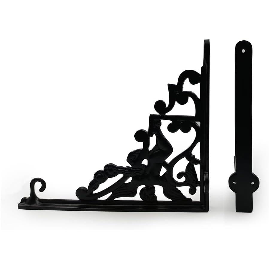 Hamilton Brass Heavy Duty Shelf Bracket Antique Cast Iron Finish | (Length: 320mm, Height: 280mm, Hole: 28mm) Wall Mount Support for Wood, Metal, Glass Shelves